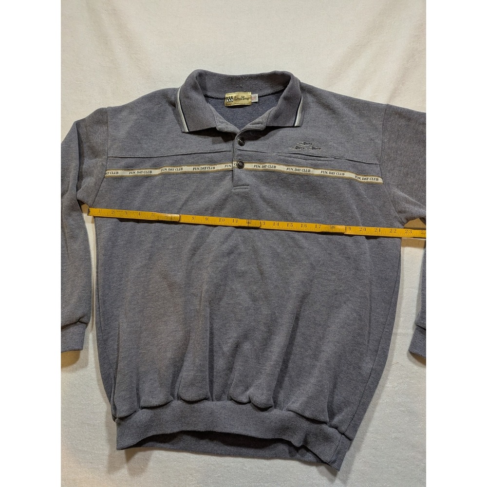 Ling Hong Gray Long Sleeve Polo Sweatshirt Fun Day Club Embroidered Mens XL - Picture 4 of 8